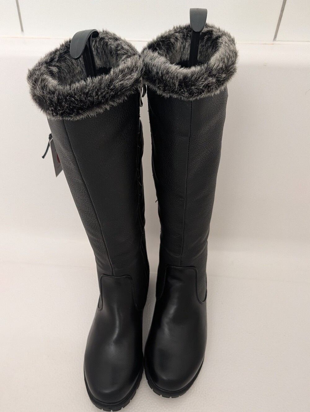 Classic Faux Fur Trim Waterproof Winter Black Boots